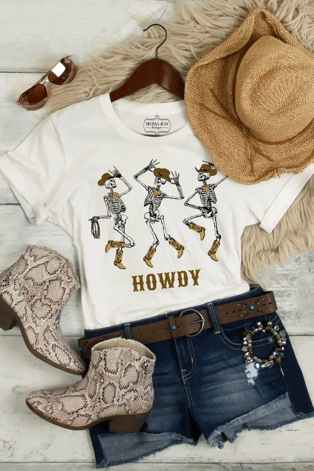 Howdy Skeletons Dancing Tee - Clothing