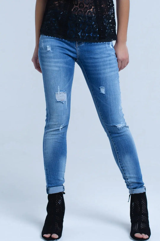 Skinny Blue jeans with rips - Jeans