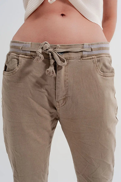 Skinny chinos with elastic waist beige - Jeans