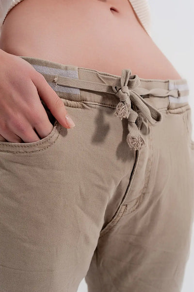 Skinny chinos with elastic waist beige - Jeans