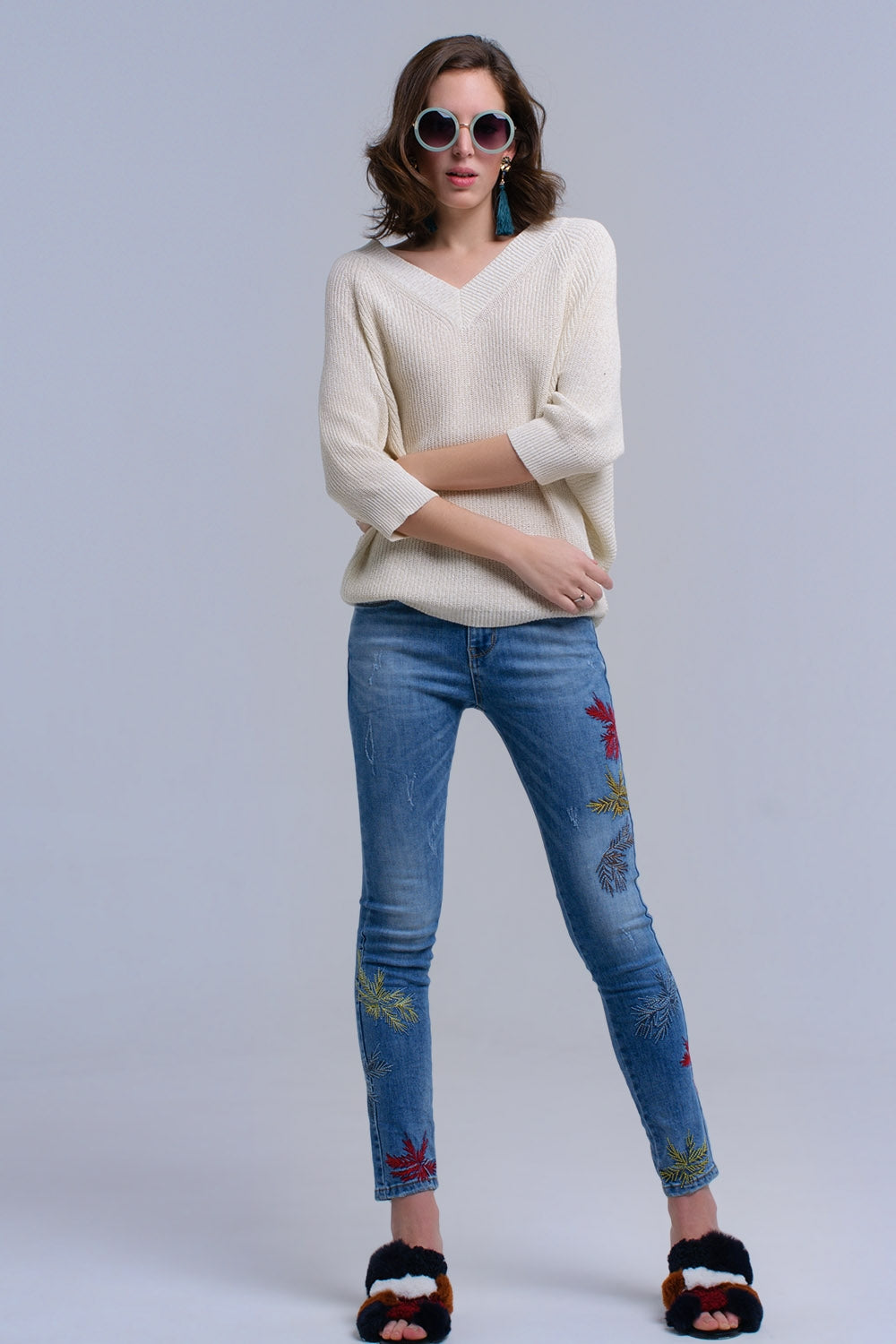 Q2 Skinny embroidered jeans