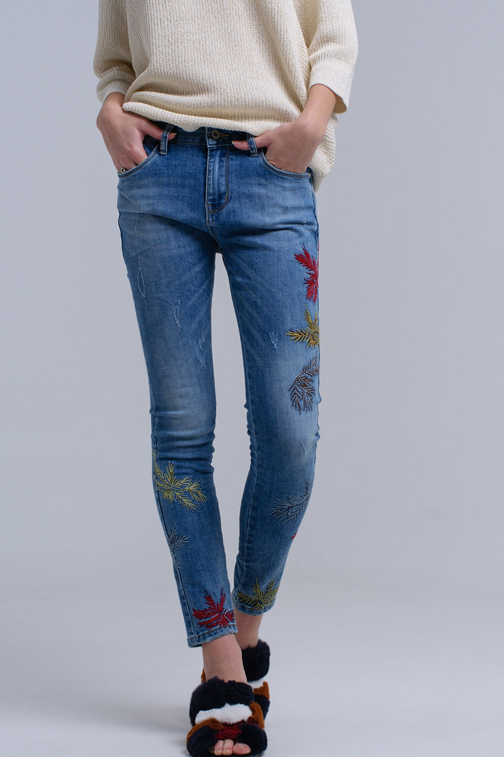 Skinny embroidered jeans