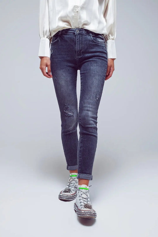 Skinny Fit Distressed Jeans in Grey - Jeans
