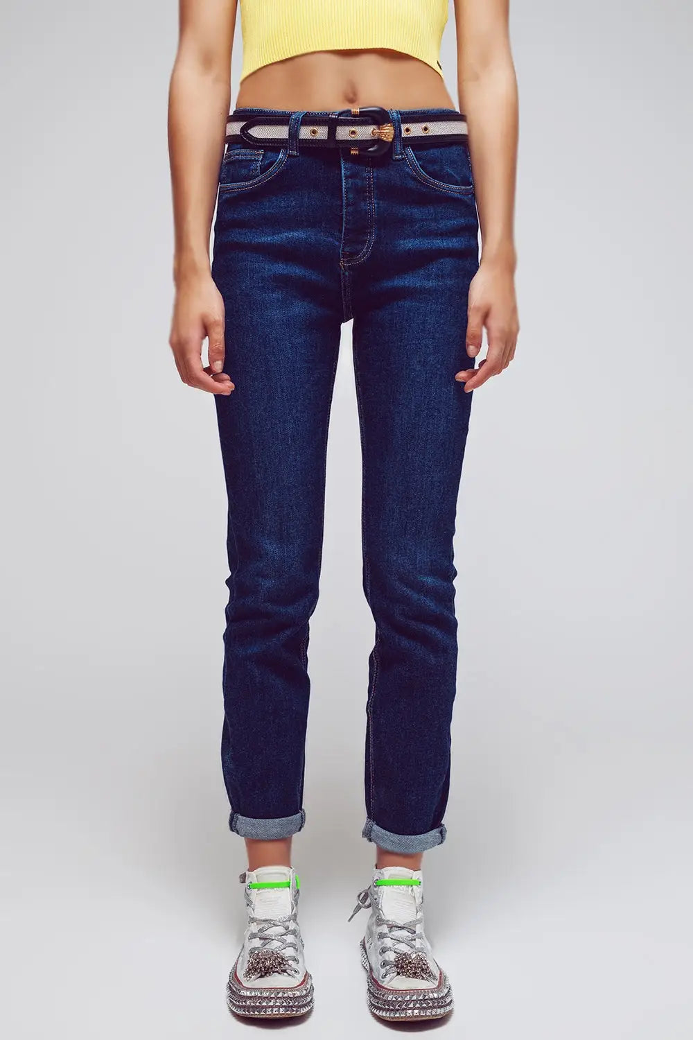 Q2 Skinny Fit Jeans in Mid Wash Blue
