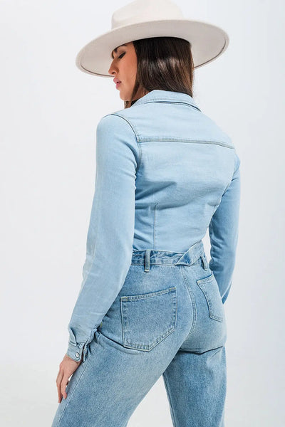 Skinny fit western denim shirt in light wash blue - Shirts