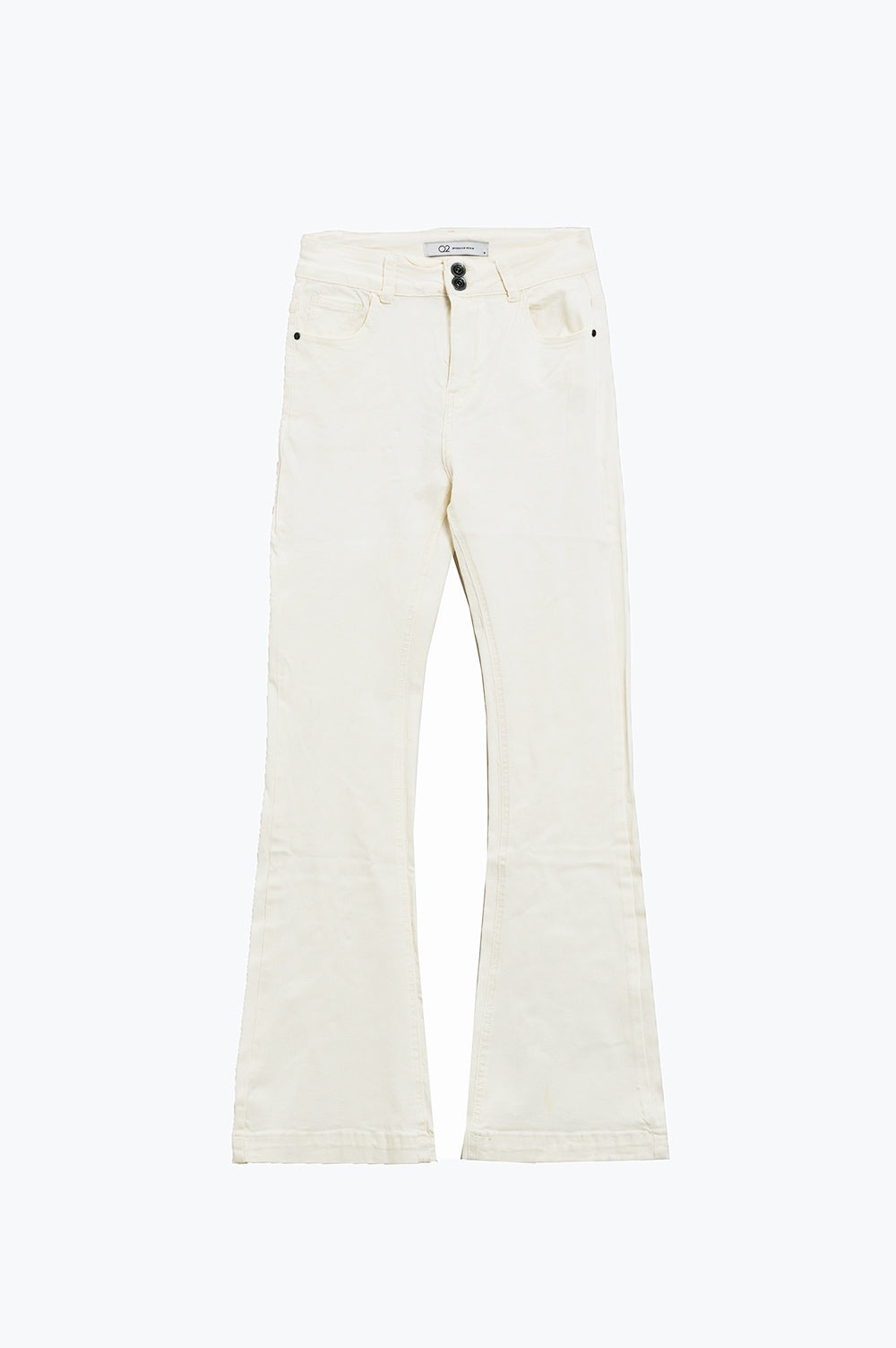 Skinny Flared Jeans With Double Button Detail in White