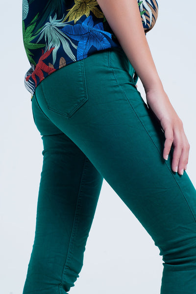 Skinny green elastic jeans