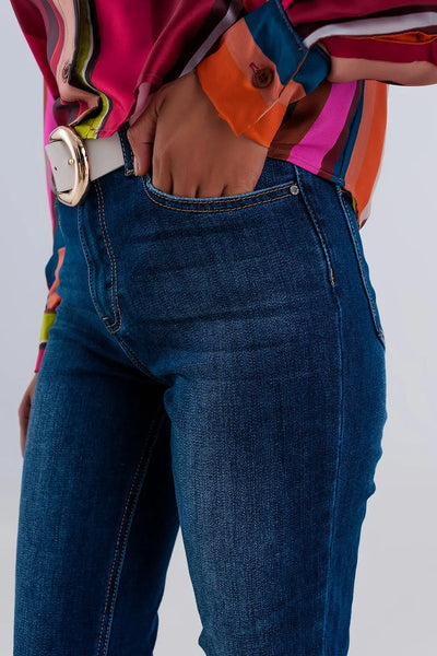 Skinny high waist raw hem jeans in dark blue - Jeans