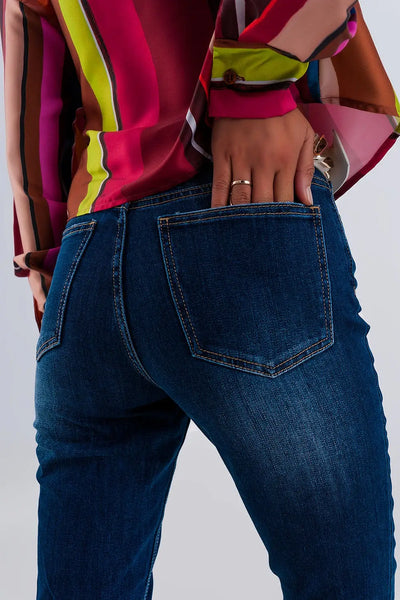 Skinny high waist raw hem jeans in dark blue - Jeans