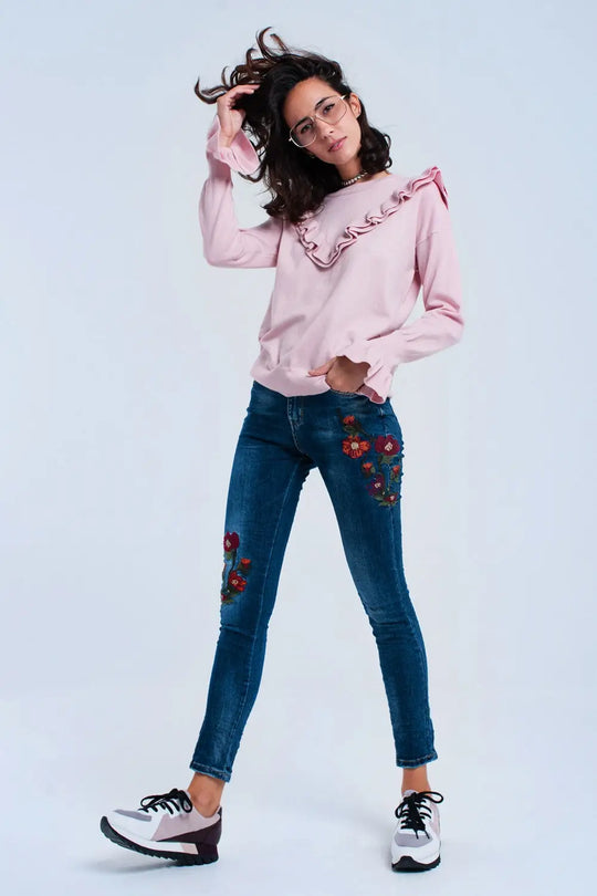 Skinny jean avec fleurs - Pantalons