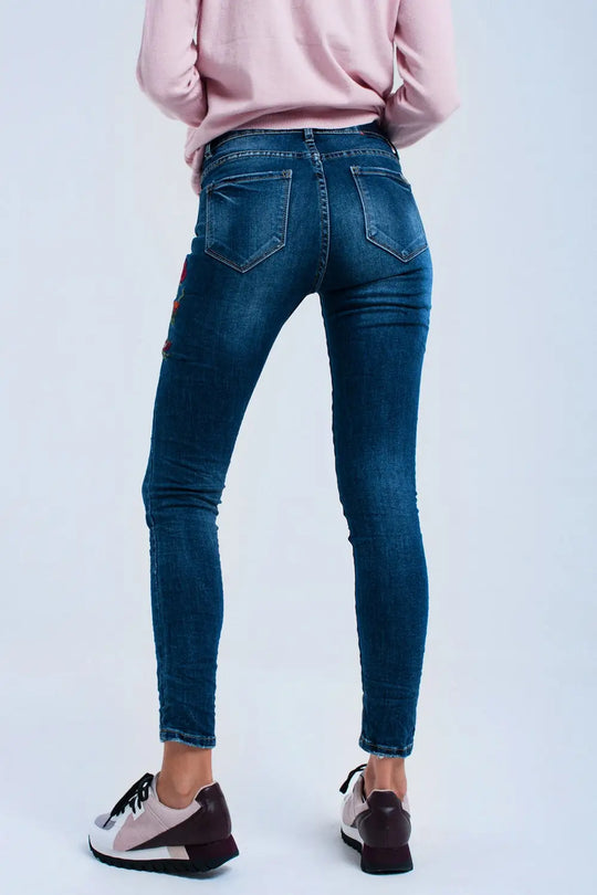 Skinny jean avec fleurs - Pantalons