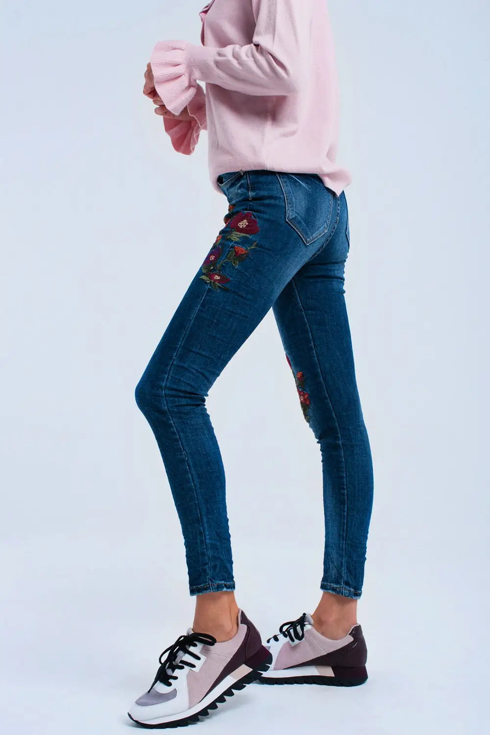 Skinny jean avec fleurs - Pantalons