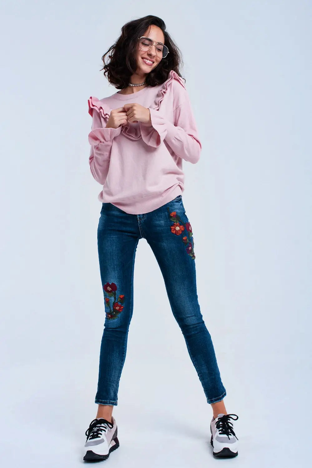 Skinny jean avec fleurs - Pantalons
