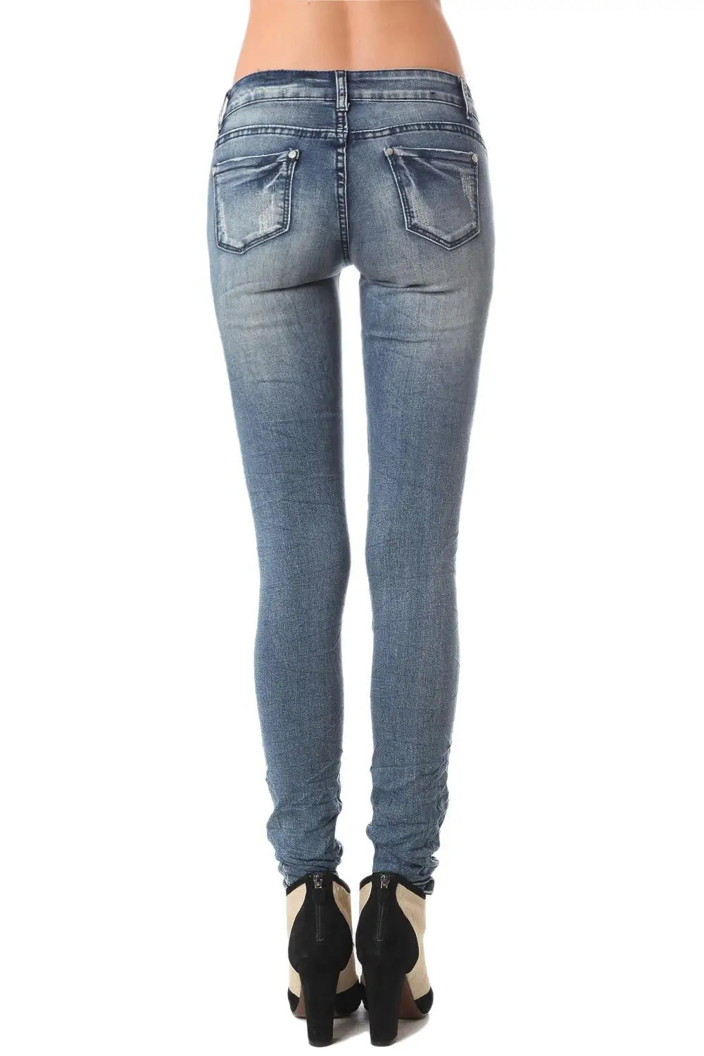 Skinny jeans in mid-blue wash with light fading - Jeans