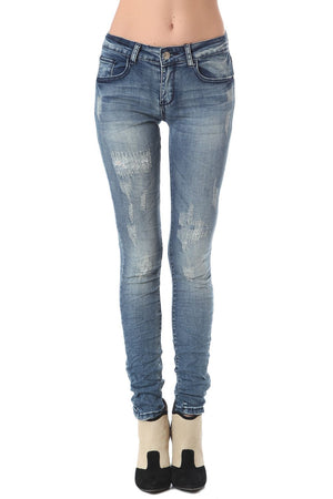 Q2 Skinny jeans in mid-blue wash with light fading