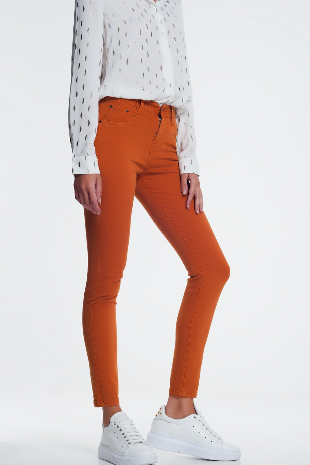 Q2 skinny jeans in orange