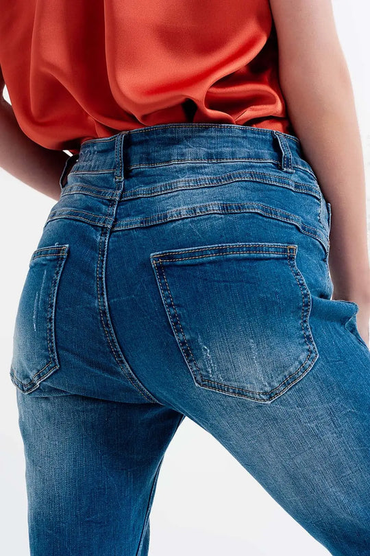Skinny jeans in wash blue with abrasions - Jeans