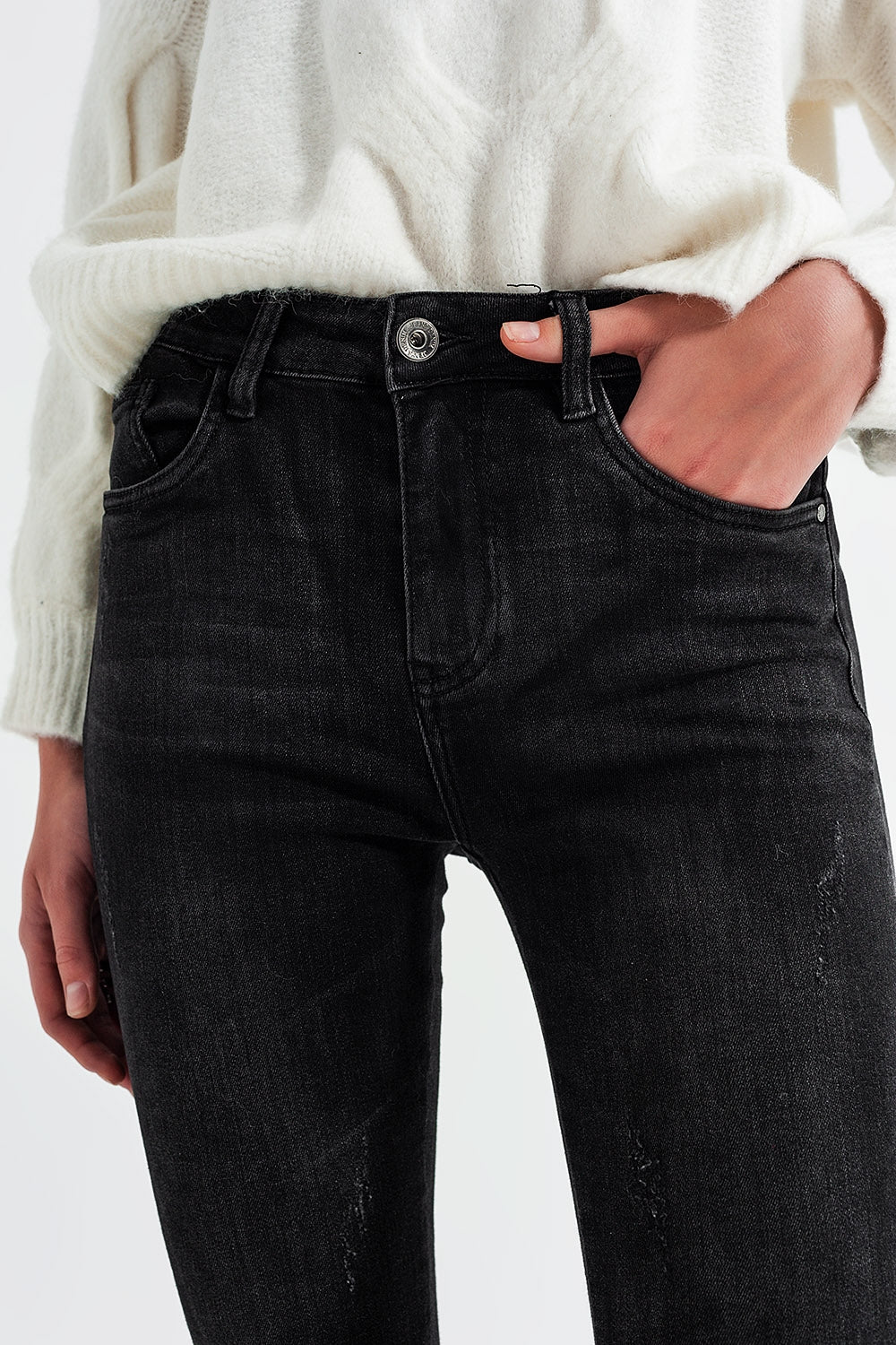 Skinny jeans with ankle zip in black wash