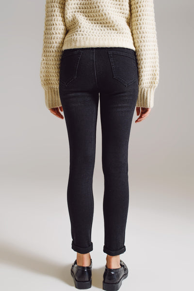 Skinny Jeans With Embellished Strass All Over In Black