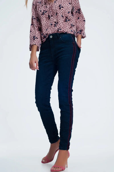 skinny jeans with sports red stripes - Jeans