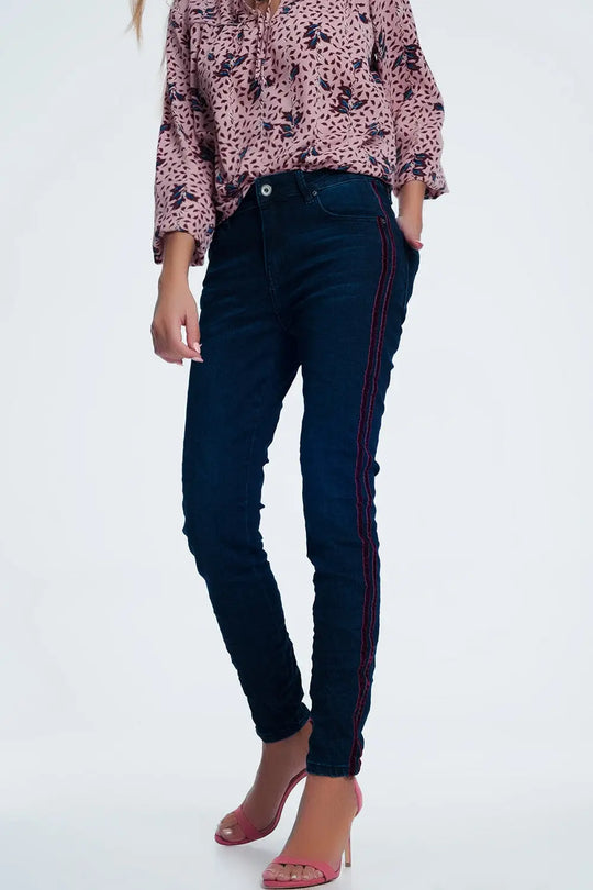 skinny jeans with sports red stripes - Jeans