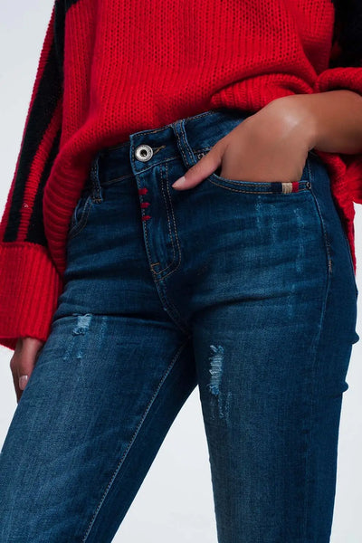 skinny jeans with wear detail - Jeans