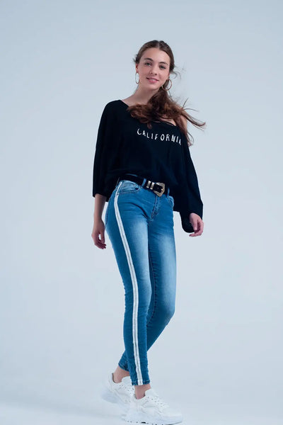 Skinny jeans with white side stripe - Jeans