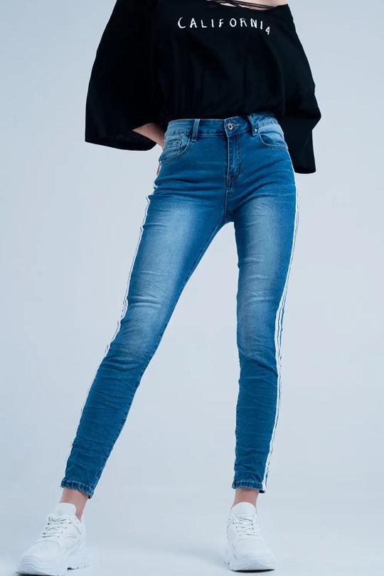 Skinny jeans with white side stripe - Jeans