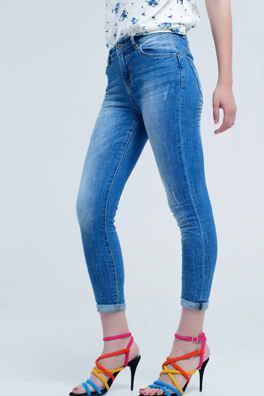 skinny jeans with worn color and wrinkles - Jeans