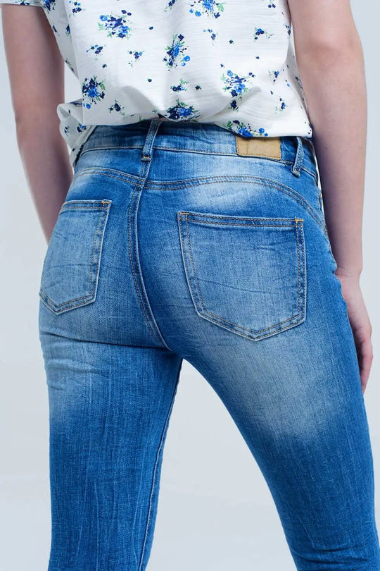 skinny jeans with worn color and wrinkles - Jeans