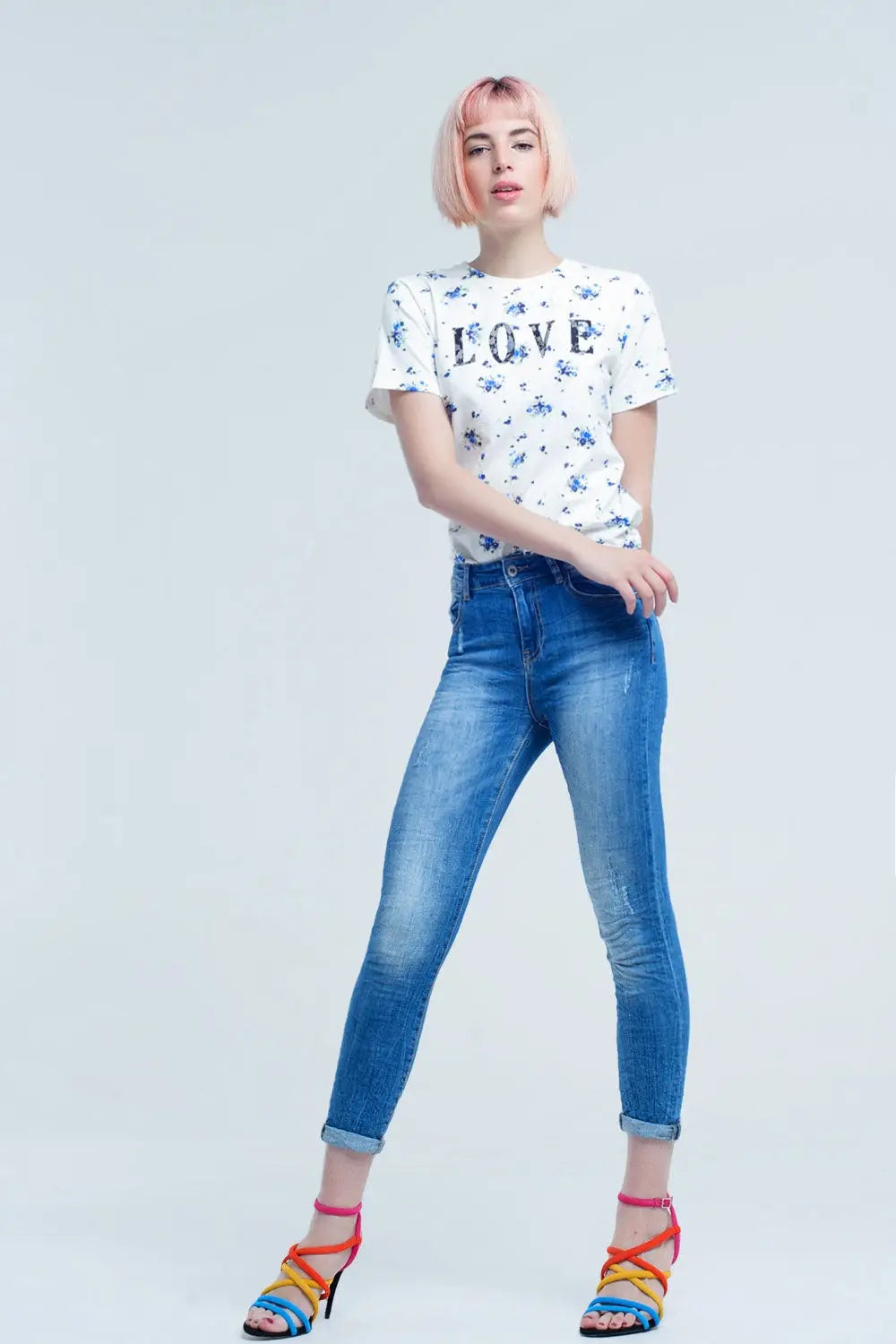 skinny jeans with worn color and wrinkles - Jeans