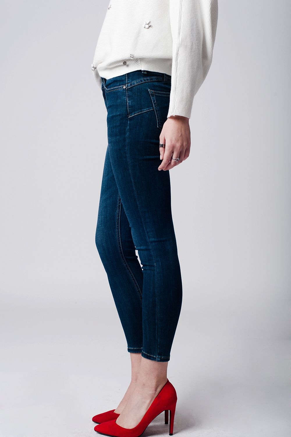 Skinny low waist dark blue wash jeans