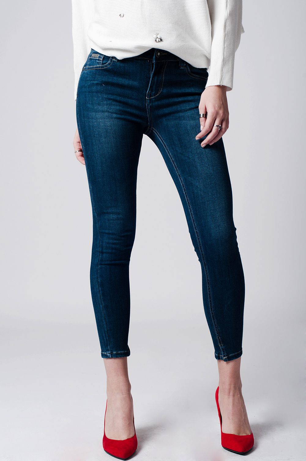 Q2 Skinny low waist dark blue wash jeans