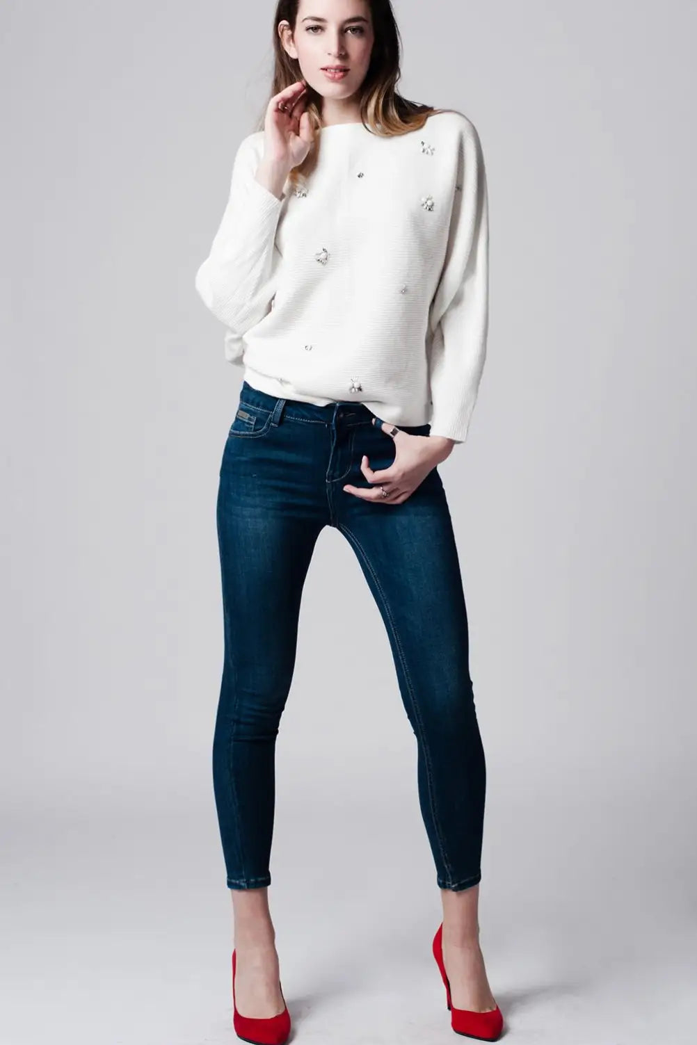 Skinny low waist dark blue wash jeans - Jeans