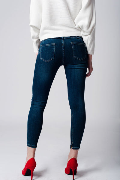 Skinny low waist dark blue wash jeans