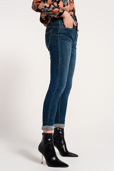 Skinny push up stretch jeans in mid wash blue