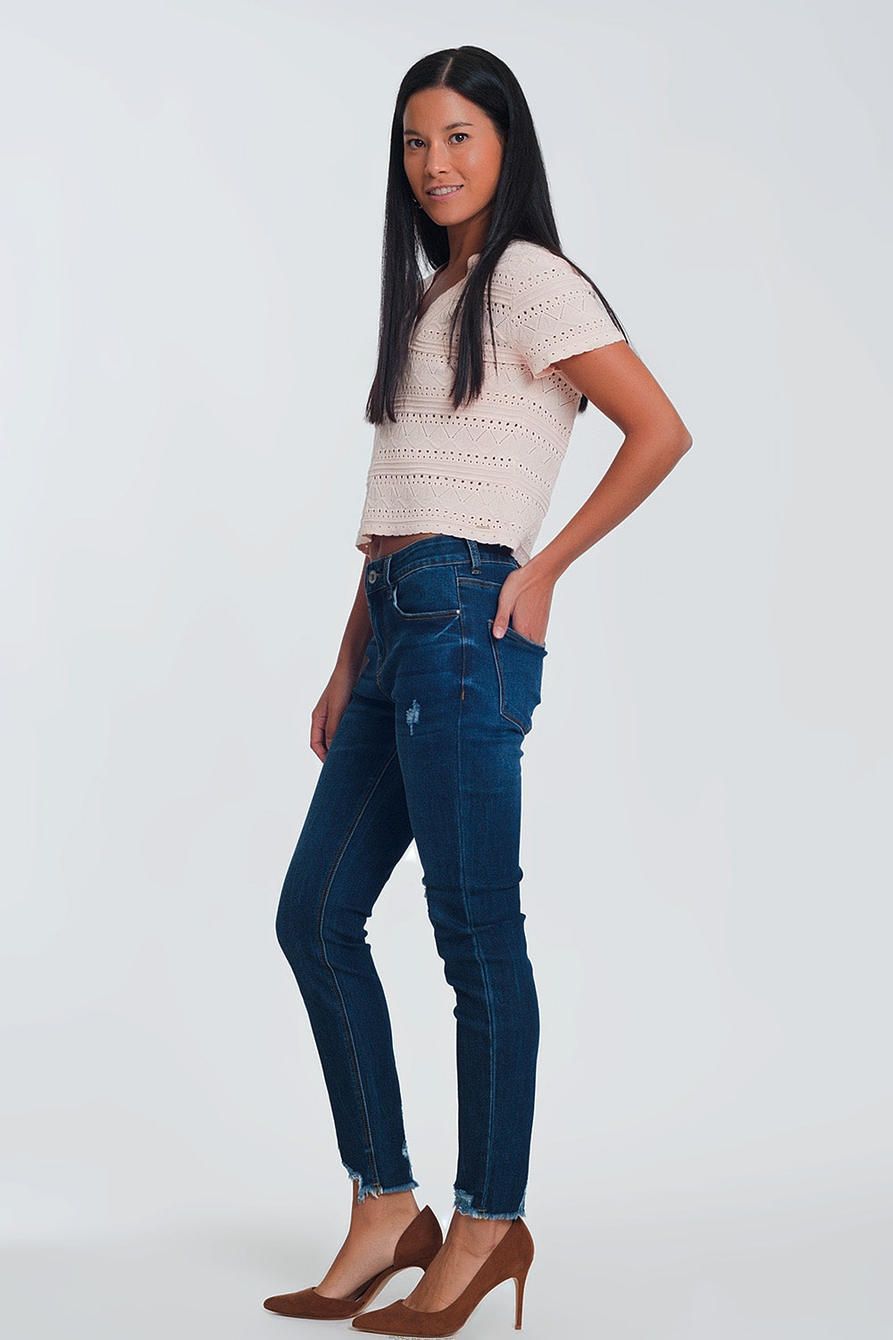 Skinny regular waist jeans in light denim