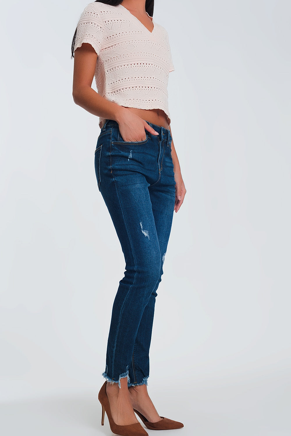 Skinny regular waist jeans in light denim