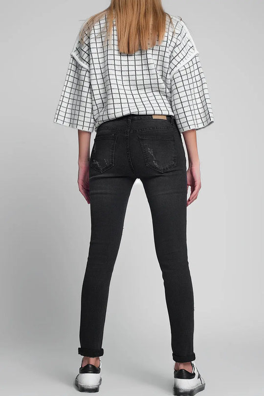 Skinny ripped jeans in washed black - Jeans