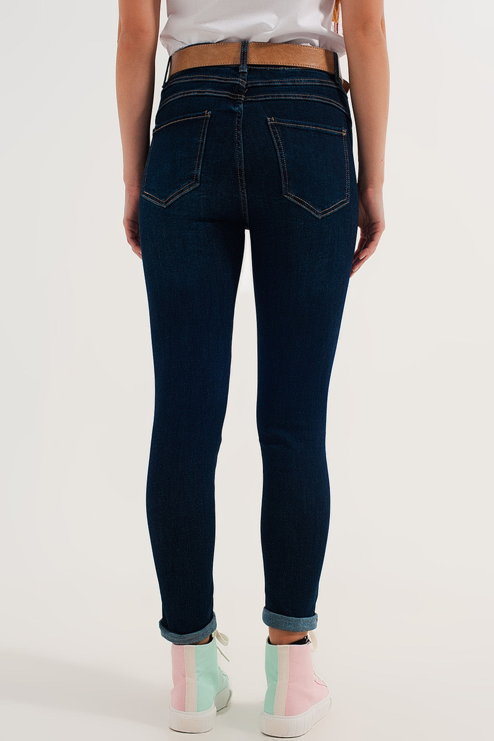 Skinny stretch jeans in mid wash blue