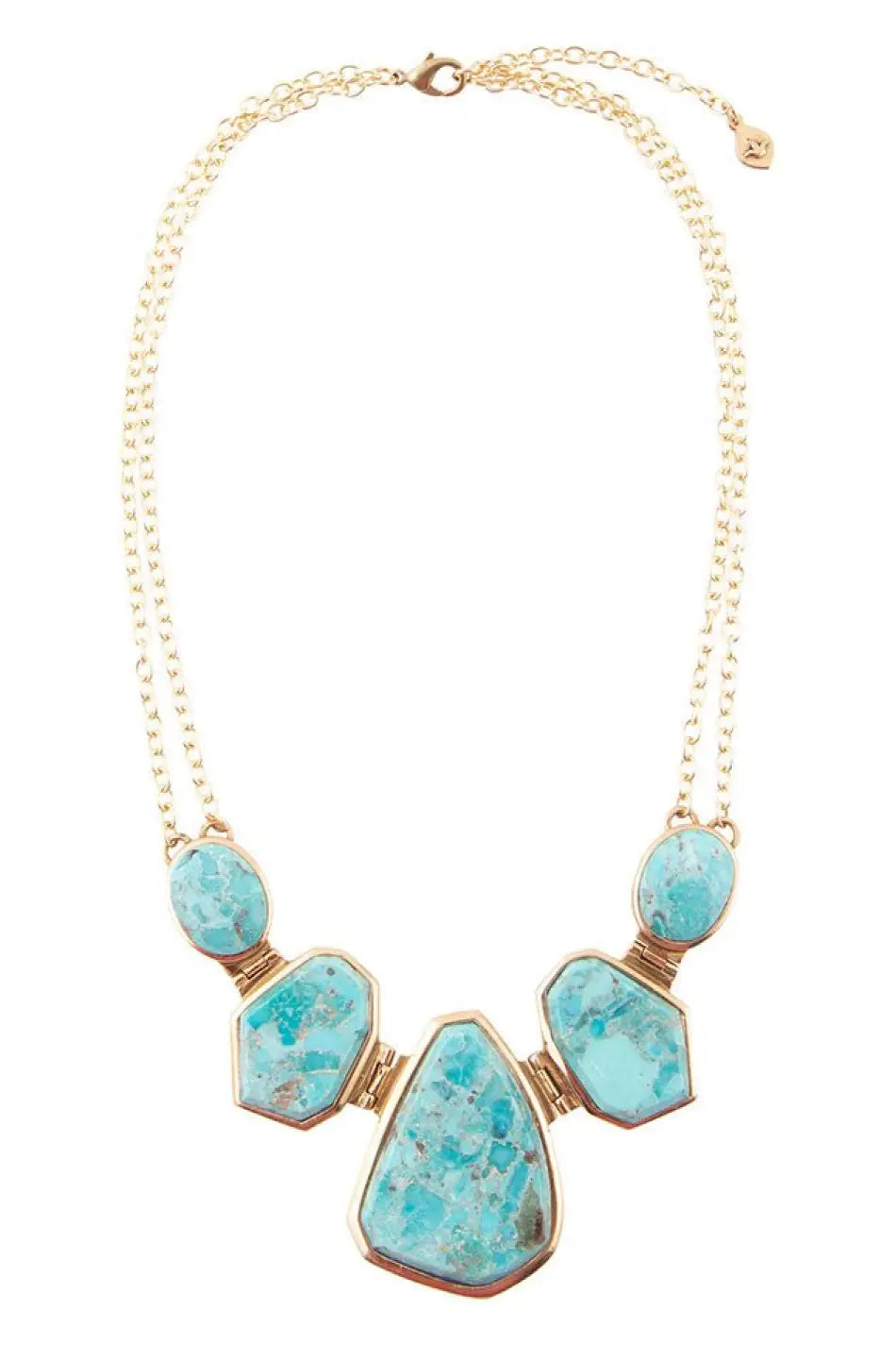 Slabs of Blue Turquoise Golden Statement Necklace - Necklaces