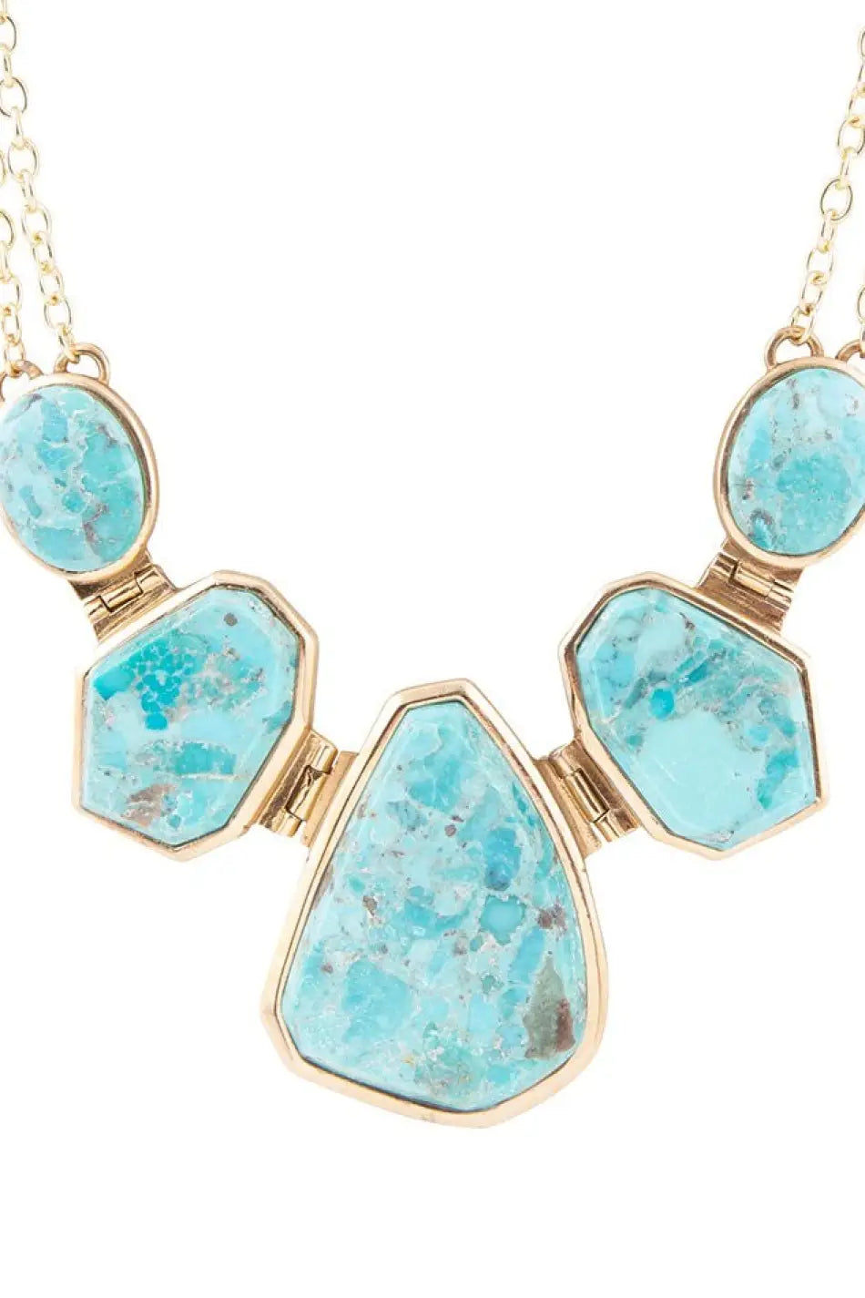 Slabs of Blue Turquoise Golden Statement Necklace - Necklaces