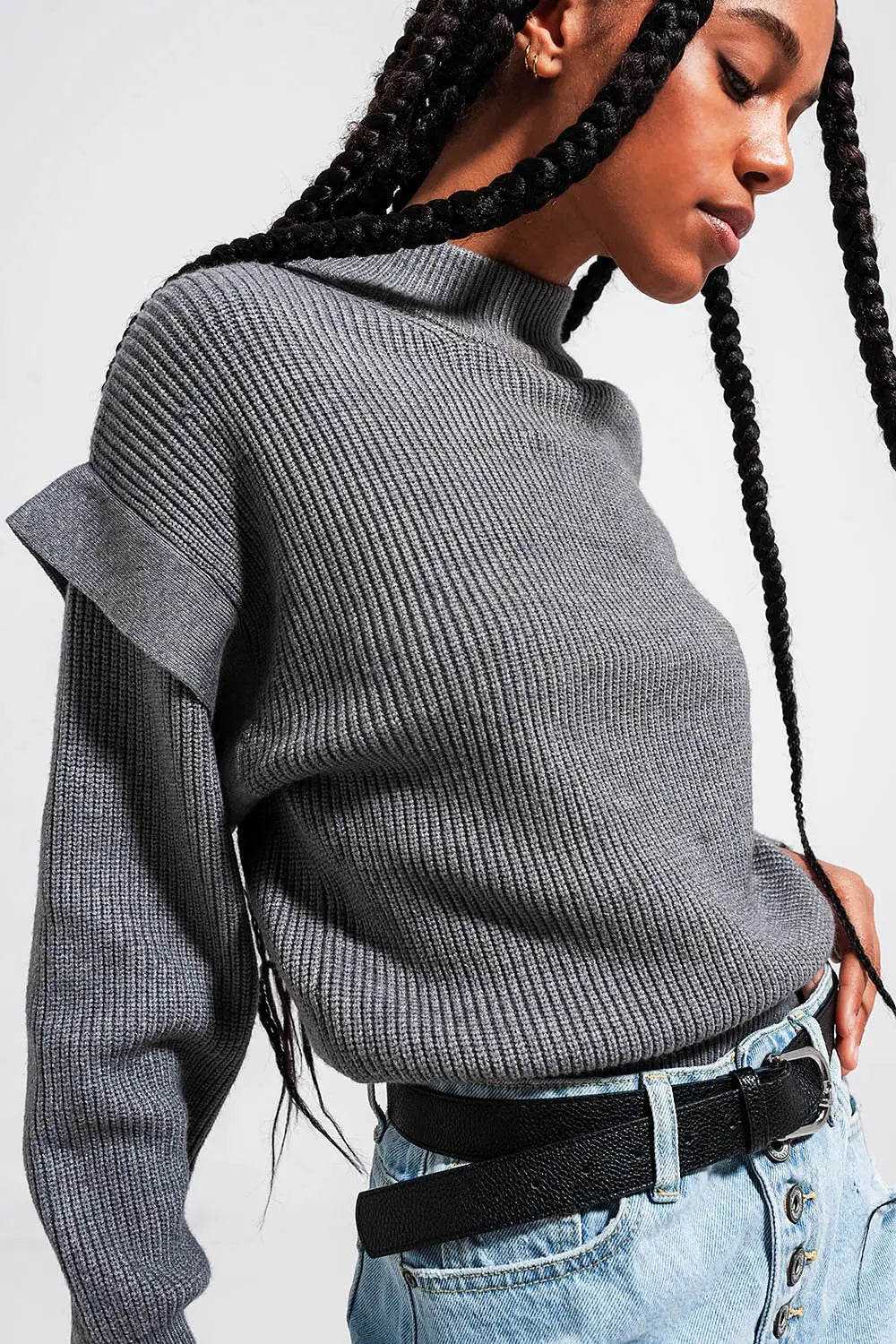 Sleeve detail jumper in gray color - Sweaters