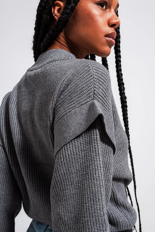 Sleeve detail jumper in gray color - Sweaters