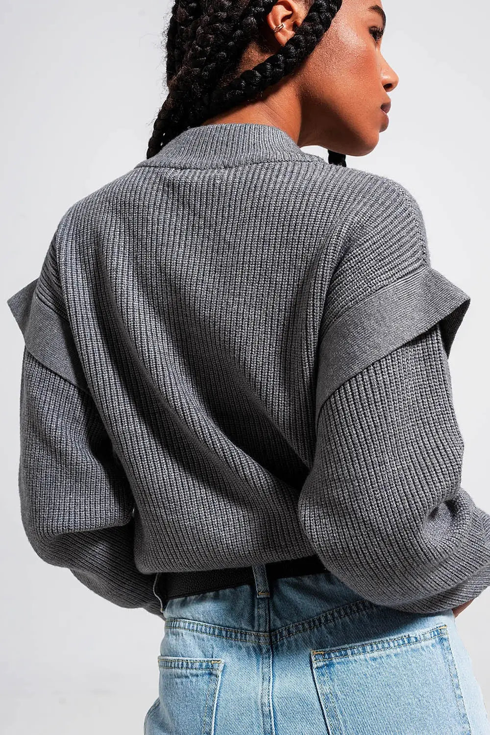 Sleeve detail jumper in gray color - Sweaters