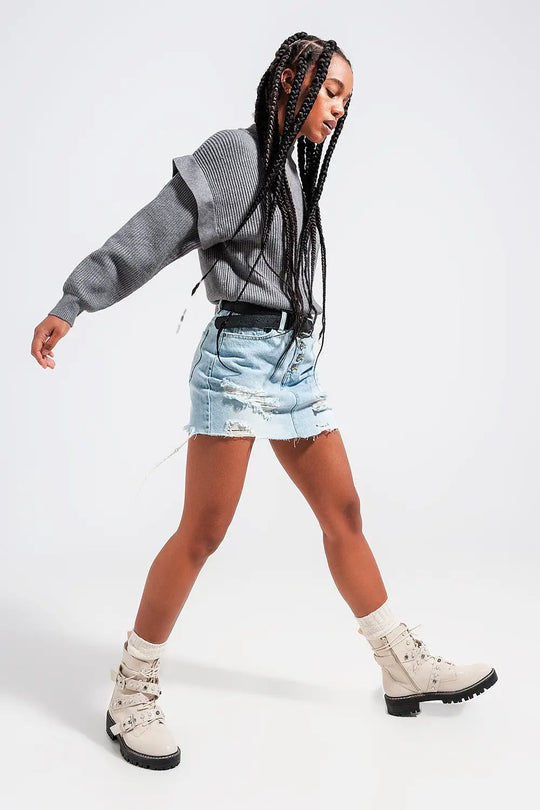 Sleeve detail jumper in gray color - Sweaters