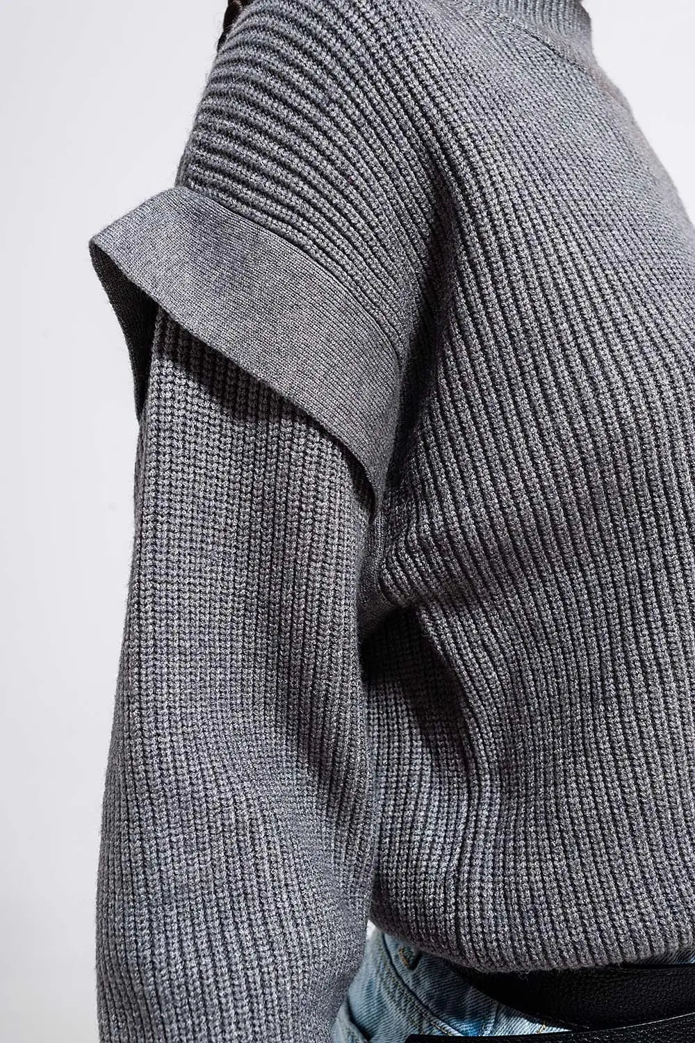 Sleeve detail jumper in gray color - Sweaters