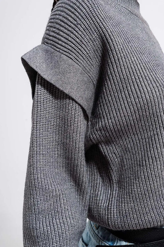 Sleeve detail jumper in gray color - Sweaters