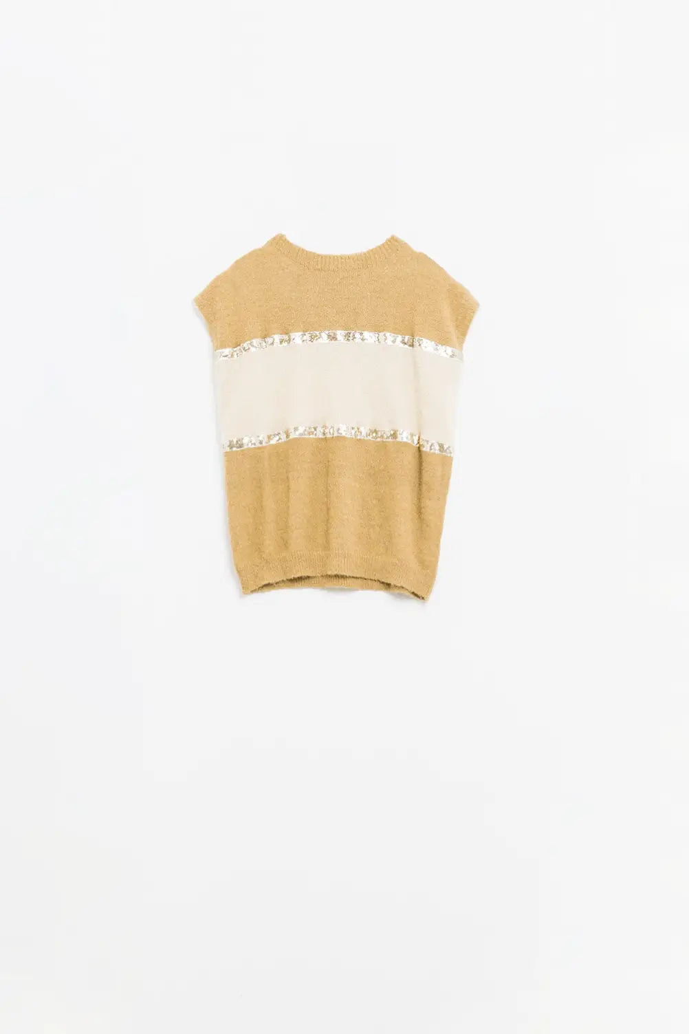 Sleeveless beige sweater with sequin detail - One Size / Brown - Sweaters