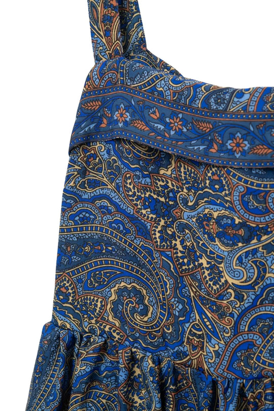 Sleeveless Blue Midi Dress with Abstract Print - Dresses